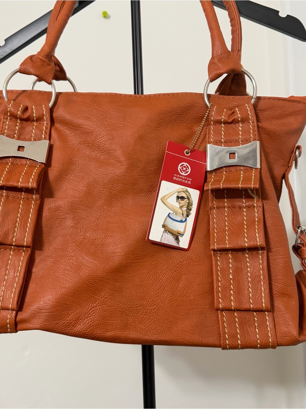 Women’s Burnt Orange Shoulder Bag with Stitched Strap Details